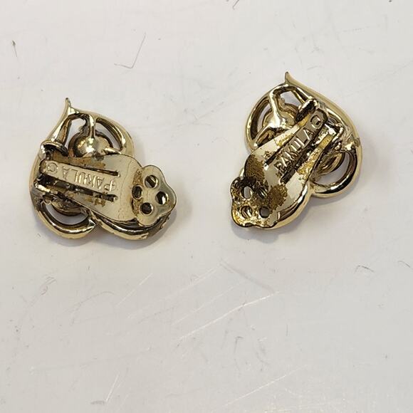 Pakula Cluster Brown Aurora Borealis Crystal Clip On Earrings Gold Tone Vintage - Picture 6 of 7